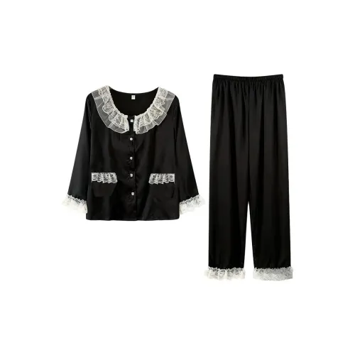 Daiyindie Осенне-зимняя пижама для женщин комплект из льда и шелка с длинными рукавами