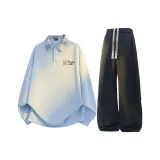 Светло-синий топ + черные штаны