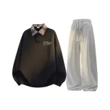 Чёрный топ + серые штаны Фотиния