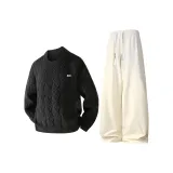 Чёрный топ + Бежевые абрикосовые штаны