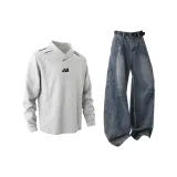 Комплект одежды (Белый Фотиния Серый Топ + Темно-синий Низ)