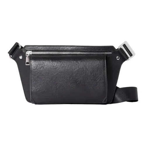 DOSRFINI Сумка через плечо из коровьей кожи мужская Black litchi с текстурой Черная растительно дубленая кожа