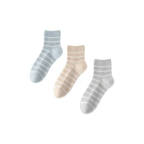 YINGLAISHI Светло-синий + Светло-серый + Бежевый 3 упаковки женские носки MID до икры