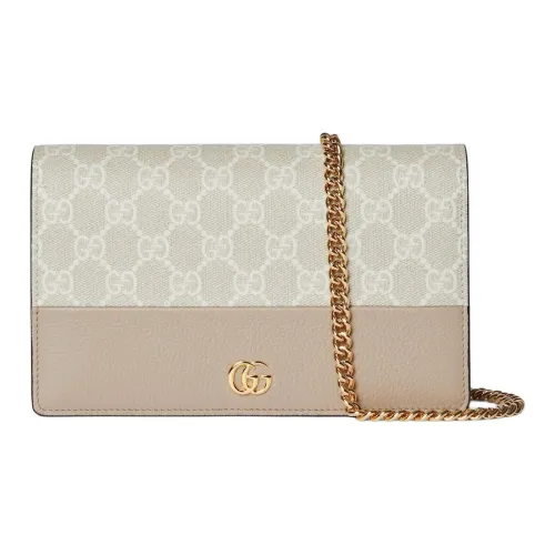GUCCI GG Marmont Холст и Кожа Сумка через плечо Женская Бежевая и Белая