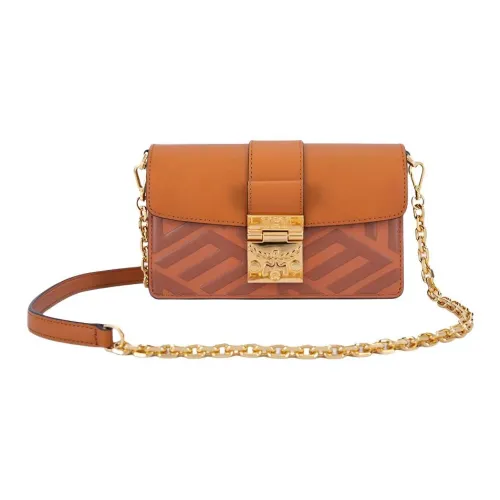 MCM Tracy Visetos Телячья кожа Сумка через плечо Мини Женская Коньячный Коричневый