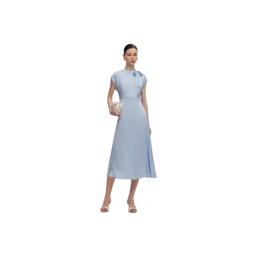 GOELIA 04U Светло-серый синий Женские Длинные Платья с длинными рукавами