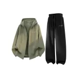 [Heavyweight Polyester-Cotton] Пальмовый Зеленый (B Живой Логотип на груди) + Черный (B Живой Логотип на штанах)