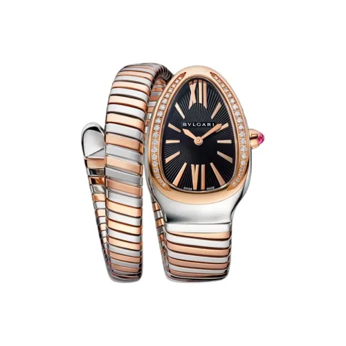 BVLGARI Serpenti Series Женские часы Кварцевый механизм Нержавеющая сталь 18K Розовое золото Ремешок 35 мм Черный циферблат