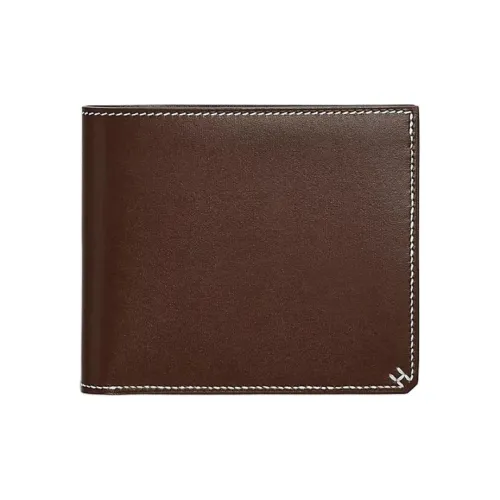 HERMES H Sellier Телячья кожа Кошелек Мужской Шоколад