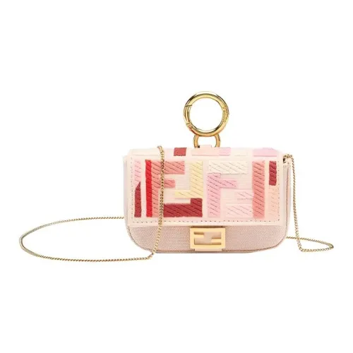 FENDI Baguette Холст с кожей Сумка-багет Монетница Сумка через плечо Сумка на плечо Женская Розовая