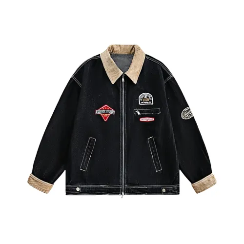 QEWBG Черный Высокое качество Вышивка Этикетка Унисекс Джинсовые куртки