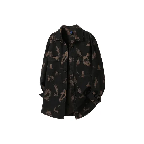 Guxiansen Весенний и Осенний Деним Длинный Рукав Рубашка Свободного кроя Большой размер Повседневный Универсальный Премиум Промытый Рубашка Мужская