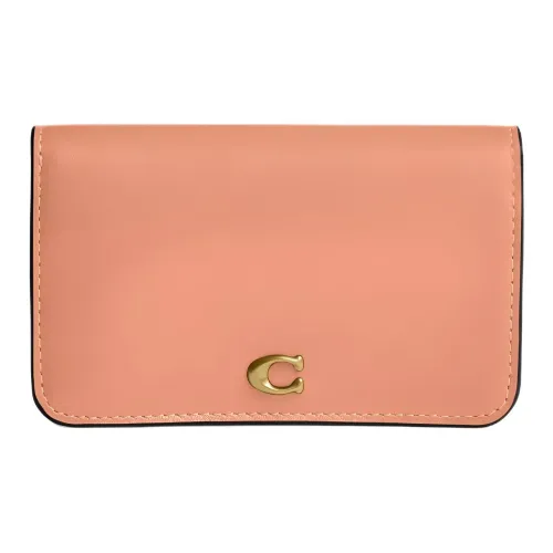 COACH Essential Телячья кожа Держатель для карт Мини Женский Латунь и Персик