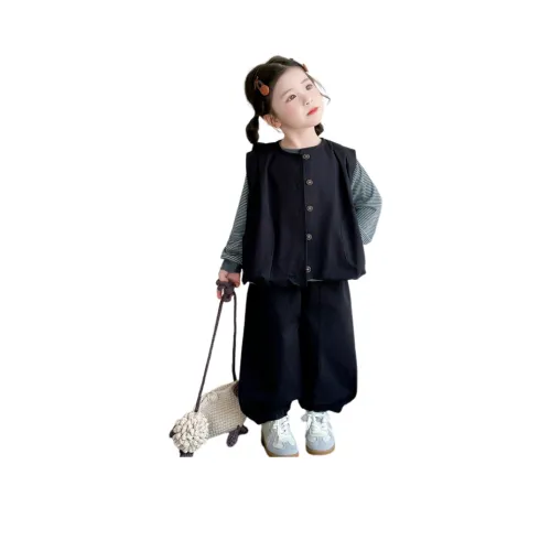 YUGUOGUO Комплект одежды Темно-синий Жилет + Полосатый Базовый слой + Темно-синие Брюки Предшкольная Повседневная Спортивная одежда