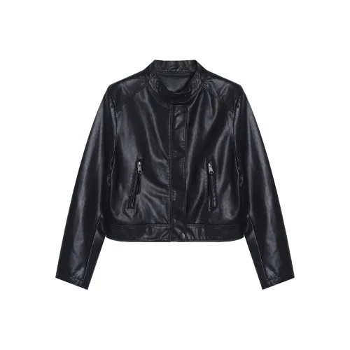 GZQJ Кожа Куртка Длинный Рукав Пальто Женские