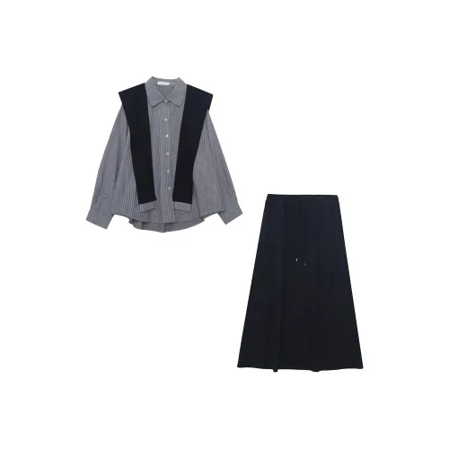 Только ты Комплект с юбкой Большой размер Похудение Фитинг Дизайн Стиль Преппи Рубашка Юбка Женская