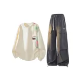 Бежевый Желтый Свитшот + Темно-Серые Штаны