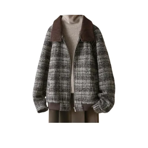 IHIMI Цветочный Клетчатый Женское Короткое Пальто