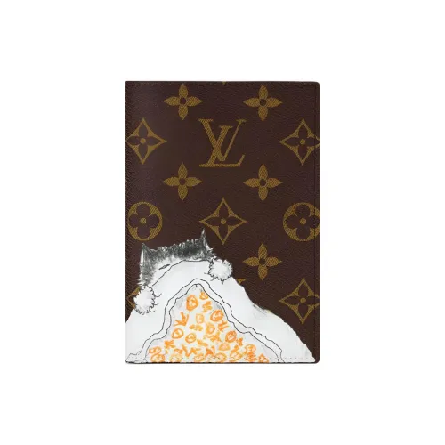 LOUIS VUITTON Grace Coddington Коллаборация Catogram Kitten Монограмма Покрытый холст Держатель для паспорта Женские Коричневый