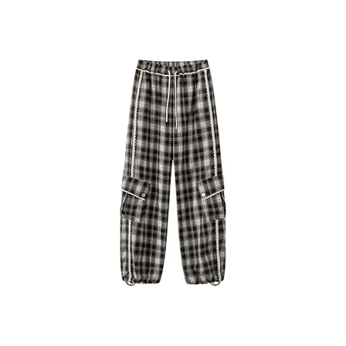 CHUU Черный Белый Клетка Женские Повседневные Штаны
