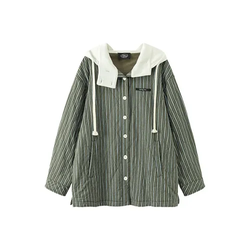 CHUU Зеленый Полосатый Узор Женские Пуховики