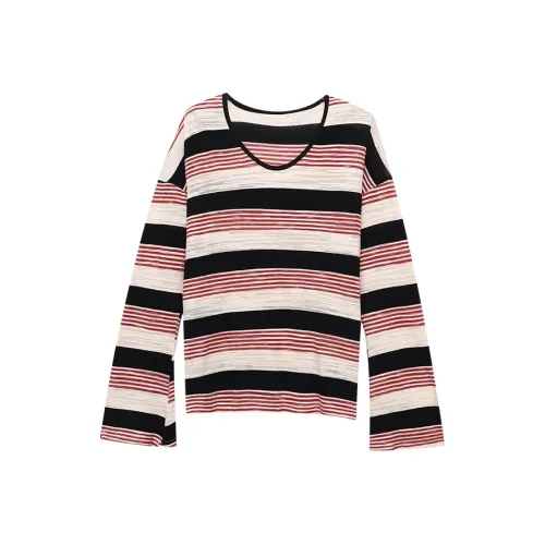 CHARM PICK Черный Красный Полосы Женские T-рубашки