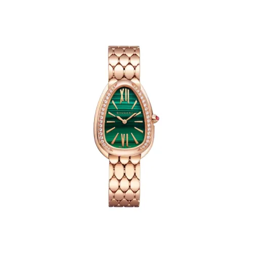 BVLGARI Serpenti Series Женские часы Кварцевый механизм 18K Розовое золото Ремешок 33 мм Зеленый циферблат