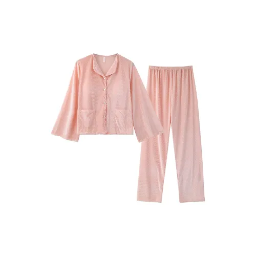 Qian Rise Розовый Кружевной Отделка Женские Пижамные Комплекты