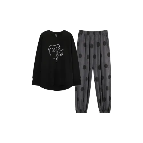 DAMOS·LOVE Весенний и Осенний Комплект Пижам Женские Черные