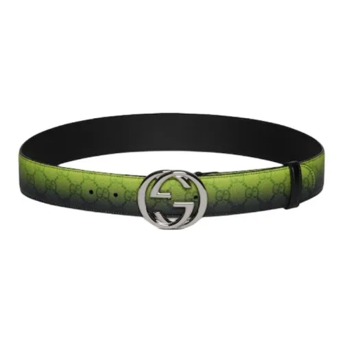 GUCCI GG Monogram Покрытие Ткань Ремень Мужской Лаймово-зеленый Черный 3,8 см
