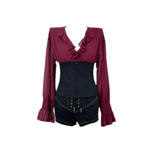 POPO.INFO Бордовые Женские Повседневные Костюмы