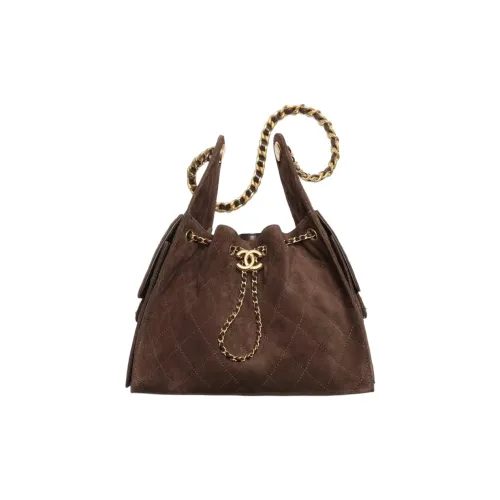 CHANEL Телячья кожа с замшей сумка на плечо среднего размера женская темно-коричневая