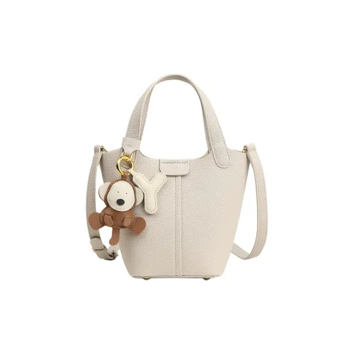 teenmix Коровья кожа Ведрообразная сумка Сумка через плечо Сумка среднего размера Женская CAMEL Экрю