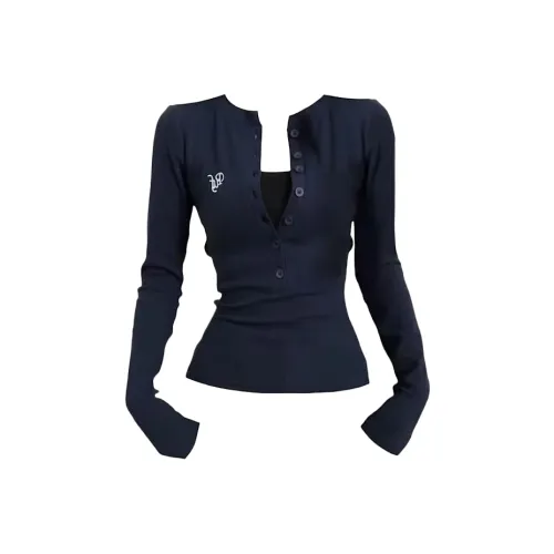 Wang Leshi Темно-синие женские футболки T