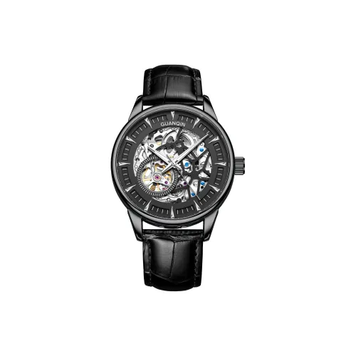 GUANQIN Автоматический механический механизм ремешок из нержавеющей стали часы для мужчин циферблат с открытым механизмом