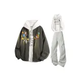 Армейский зеленый + белый свитшот + светло-серые штаны