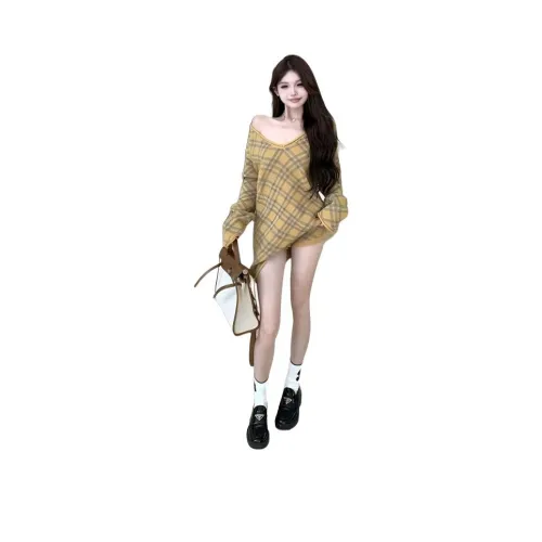 PZHK Желтый Свитер + Шорты Женские Повседневные Костюмы