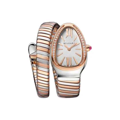 BVLGARI Serpenti Series Женские часы Кварцевый механизм Нержавеющая сталь 18K Розовое золото Ремешок 35 мм Серебристый циферблат