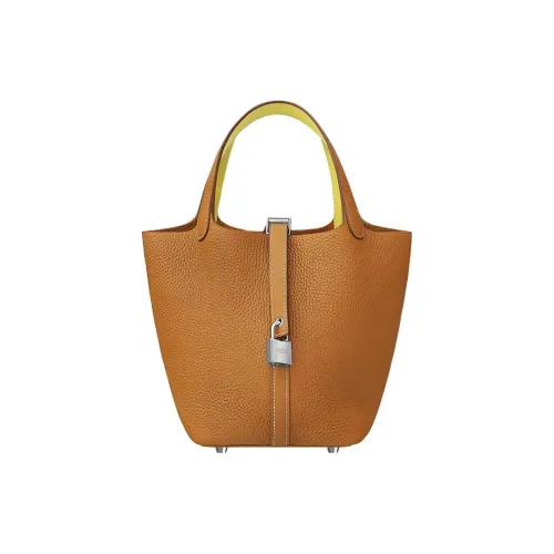 HERMES Сумка из кожи Taurillon Clemence ведрообразная сумка сумка 18 женская кунжут и лимон