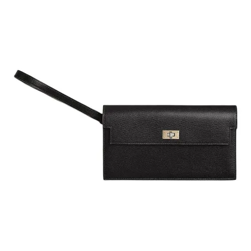 HERMES Kelly Chamkila Козья кожа Кошелек Женские Черный 89Noir Черный