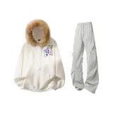 Белый+Светло-Серый Брюки+Воротник из меха