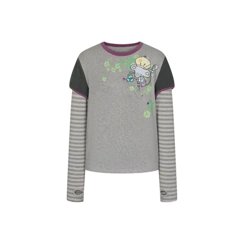 BETWEENAND Цветочный Серый Фиолетовый Женские T-рубашки