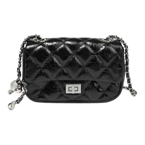 teenmix Коровья кожа Маленькая квадратная сумка Сумка через плечо Маленькая Женская Черная Серебряная