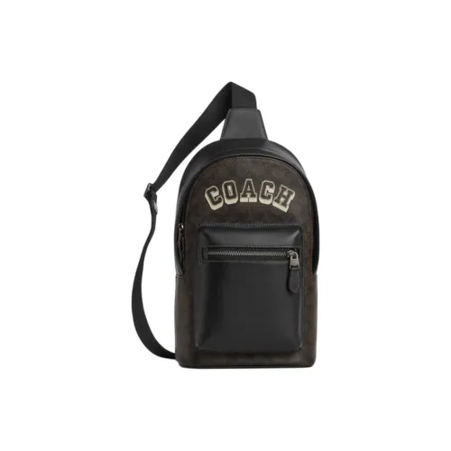 COACH West Коровья кожа с тканью и искусственной кожей маленькая сумка-слинг мужская цвет ореховый