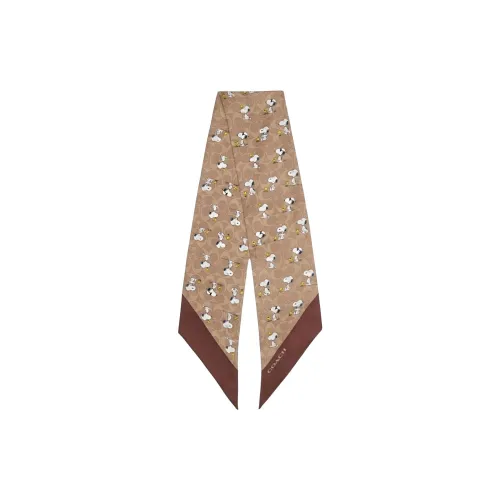 COACH Шарфы из шелка с узором "Тутовый" Женские Коричневый Желтый Белый