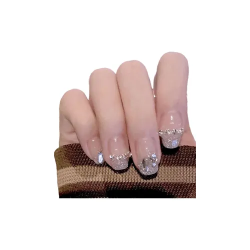 T Z Pure Жемчужный Блестящий розовый Стразы Украшенный False Nail Короткий Квадратный Короткий ЛЕСТНИЧНЫЙ Телесный Смужка Блестящий