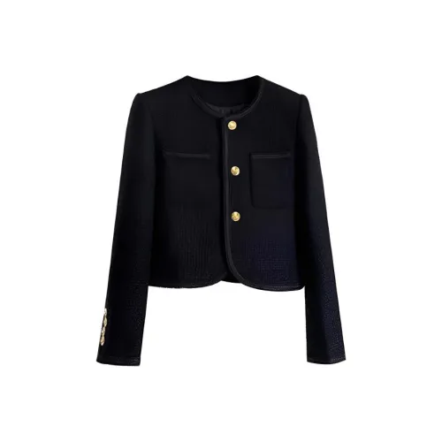 PZHK Черный с плечевыми накладками Женское короткое пальто