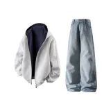 Белый, Фотиния, Серый, Топ + Синие Штаны