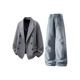 Топ серый + штаны синие