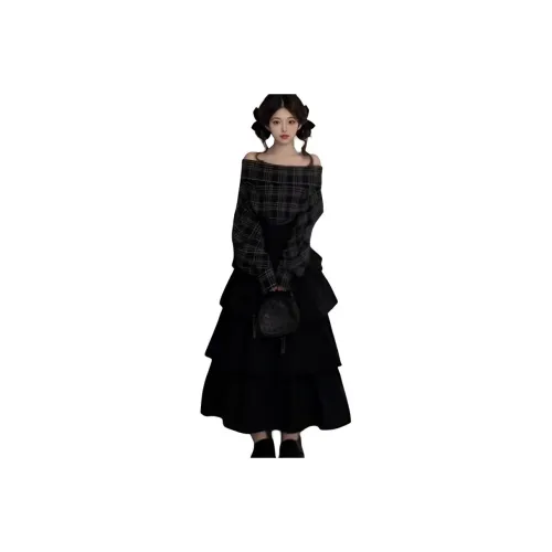 PZHK Клетчатый Топ+Юбка Женские Комплекты с Юбкой